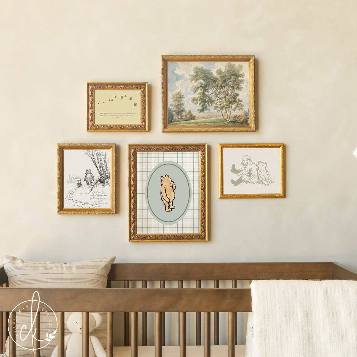 Winnie the Pooh Wall Decor Set | Vintage Nursery Gallery Wall Art | Framed Storybook Prints | G26