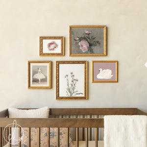Vintage Nursery Wall Art Set | Botanical, Swan & Ballerina Prints | Framed Girl Nursery Gallery Wall | G28