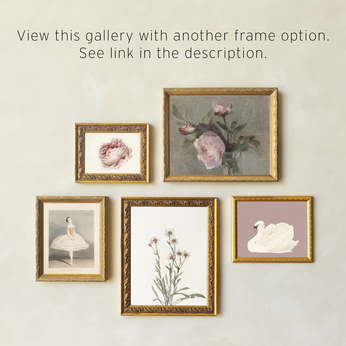 Vintage Floral Girl Nursery Wall Art | Ballet Swan Peony Gallery Prints  | G28