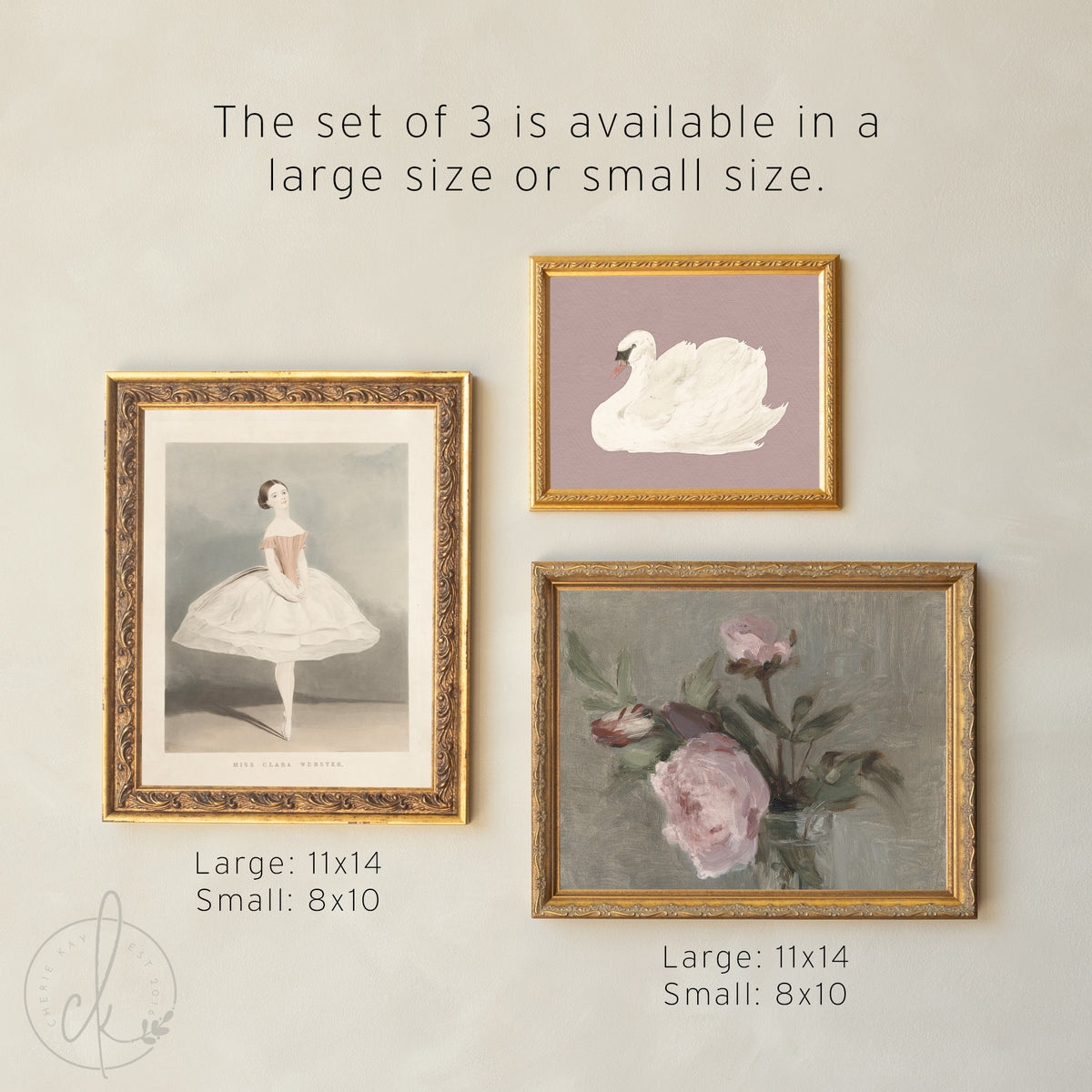 Vintage Nursery Wall Art Set | Botanical, Swan & Ballerina Prints | Framed Girl Nursery Gallery Wall | G28