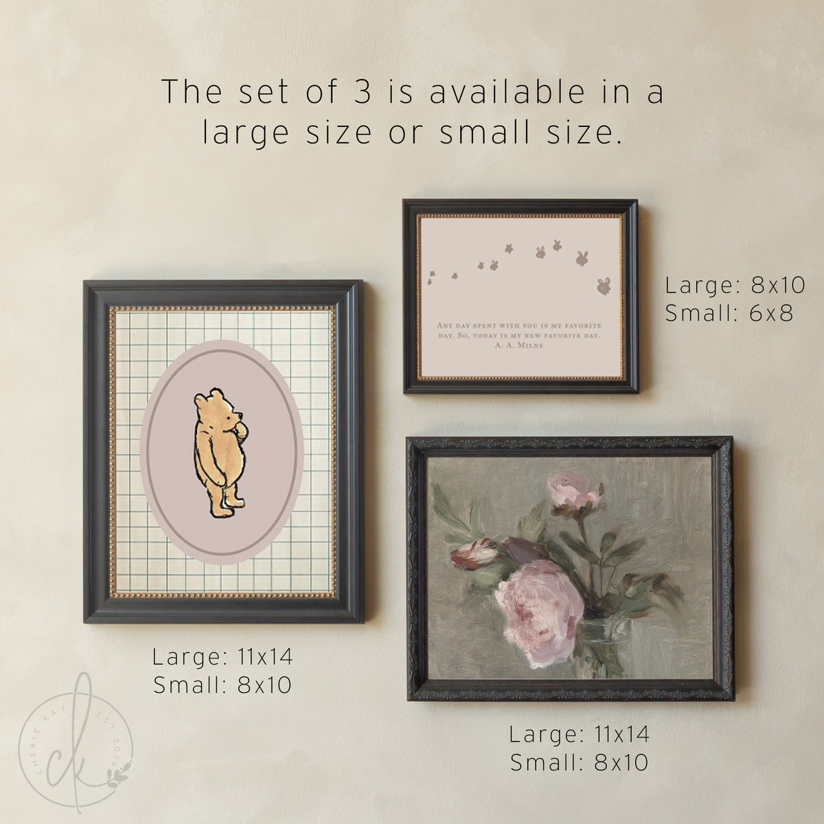 Winnie the Pooh Nursery Wall Art Set | Vintage Baby Girl Gallery Wall Prints | G36