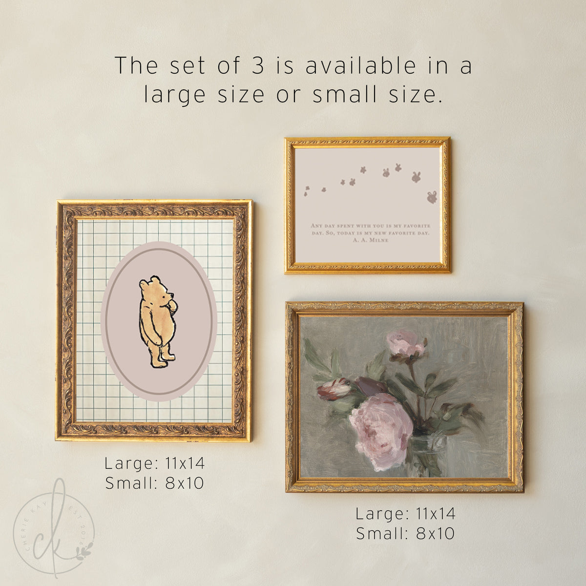 Winnie the Pooh Nursery Wall Art Set | Vintage Baby Girl Gallery Wall Prints | G36