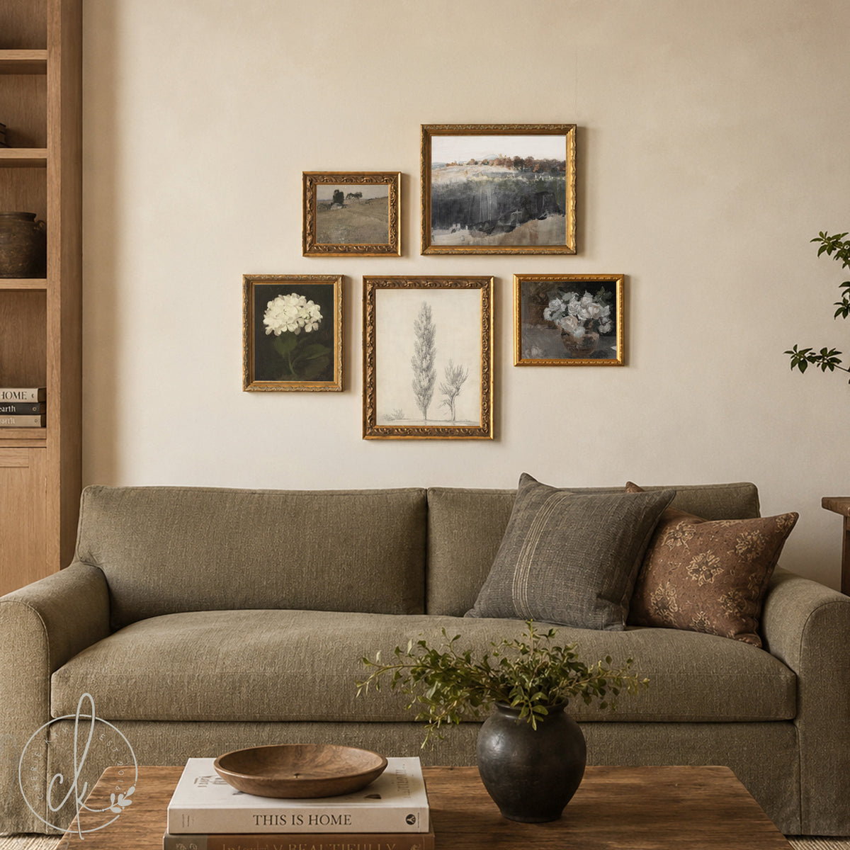 Antique Style Gallery Wall Set | Gold Framed Floral & Landscape Art | G40