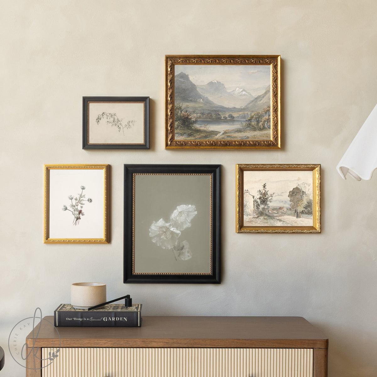 Living Room Wall Art | Framed Gallery Set | Vintage Landscape and Botanical Decor | G42