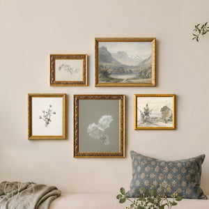 Living Room Wall Art | Framed Gallery Set | Vintage Landscape and Botanical Decor | G42