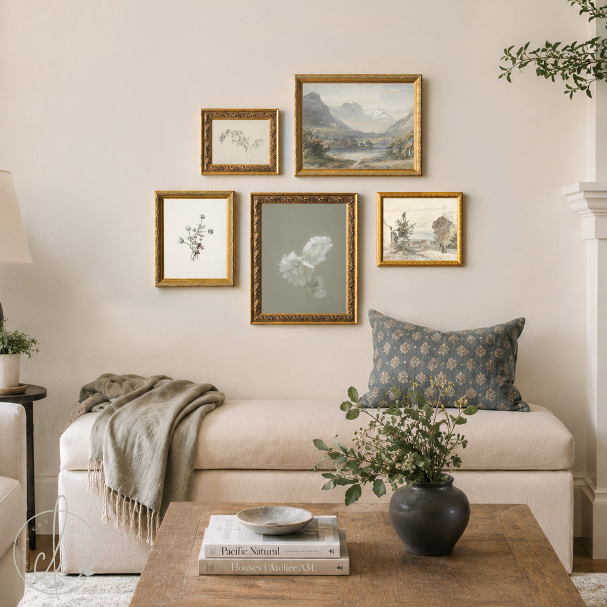 Living Room Wall Art | Framed Gallery Set | Vintage Landscape and Botanical Decor | G42