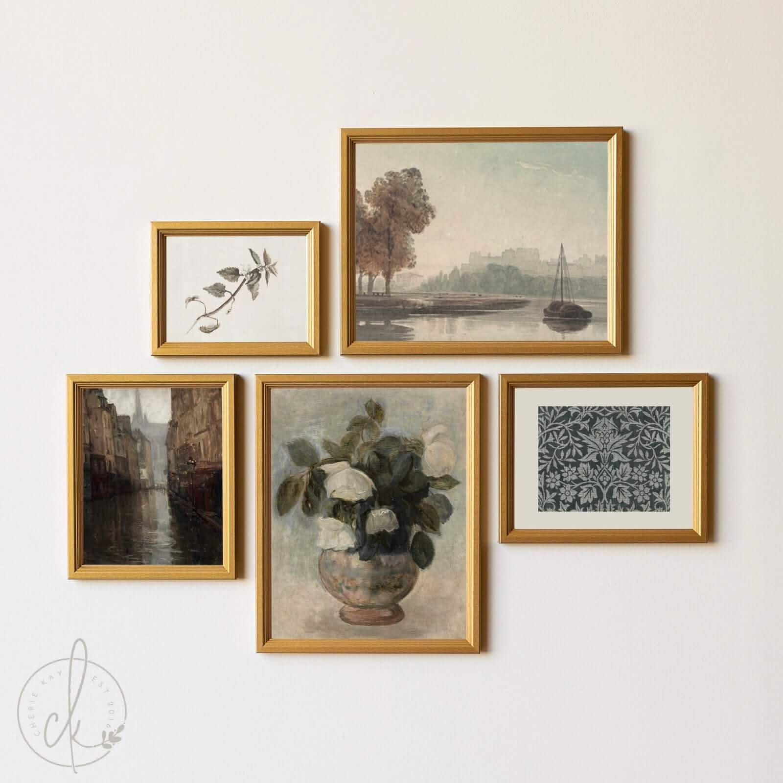 Vintage Art Gallery Wall Set | Botanical and Landscape Art