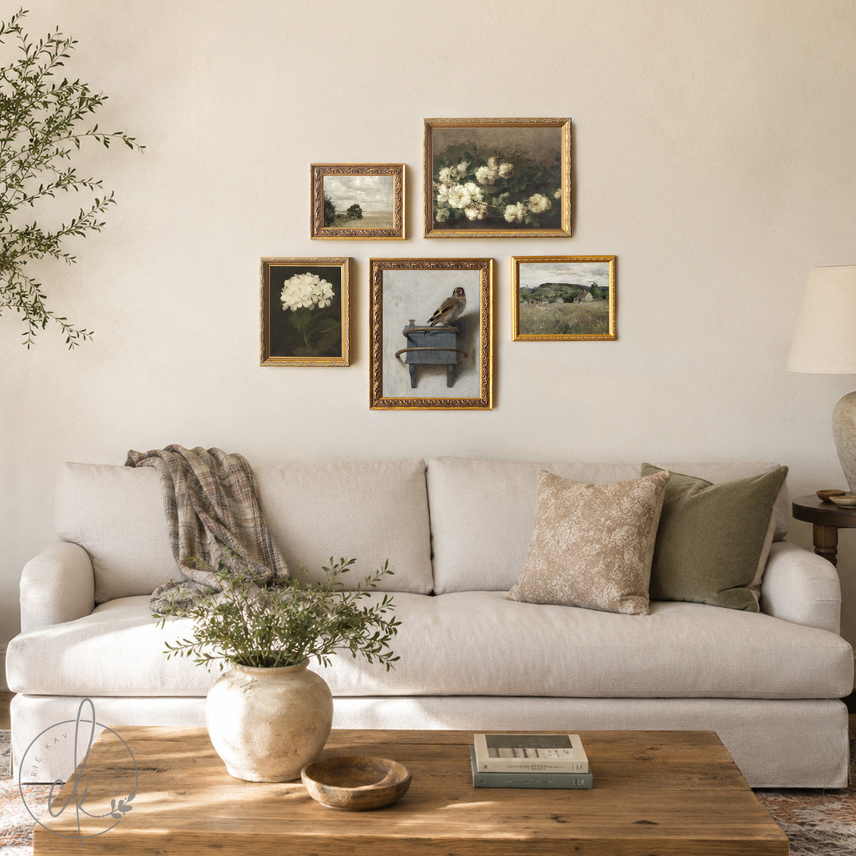 Gold Frame Gallery Wall Set | Vintage Floral, Bird & Landscape Framed Prints | Classic Wall Art Decor | G9