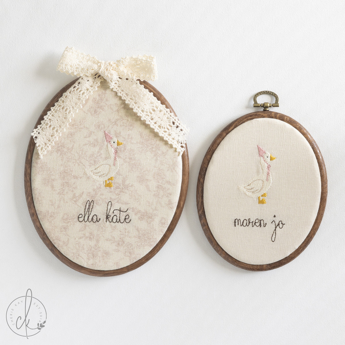 Personalized Newborn Gift | Embroidered Baby Name Hoop with Goose | E5