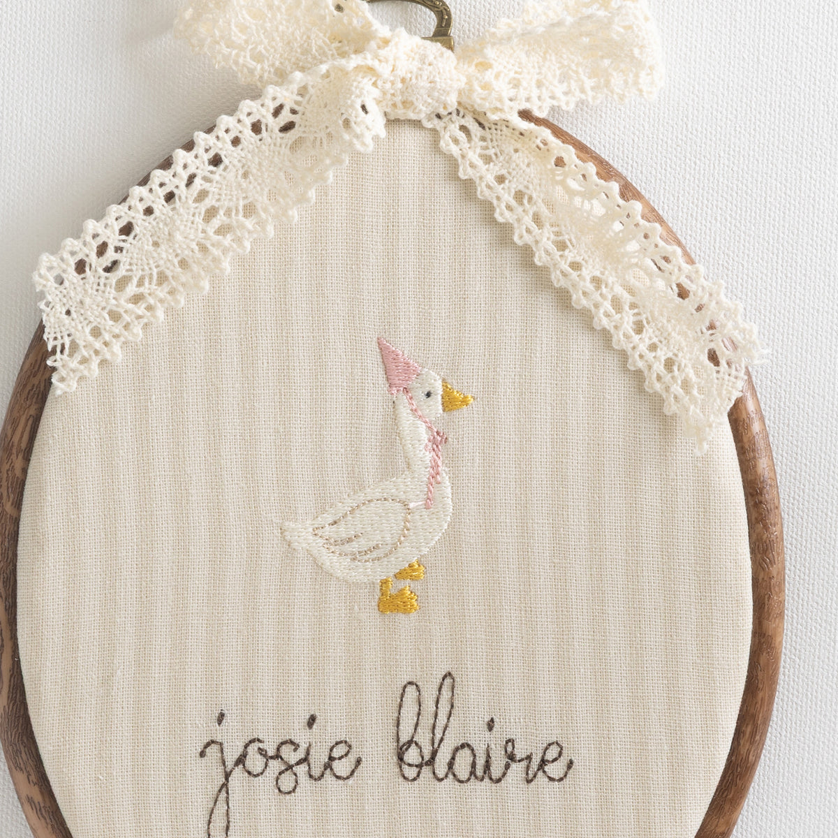 Personalized Newborn Gift | Embroidered Baby Name Hoop with Goose | E5