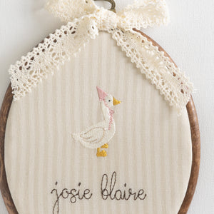 Personalized Newborn Gift | Embroidered Baby Name Hoop with Goose | E5