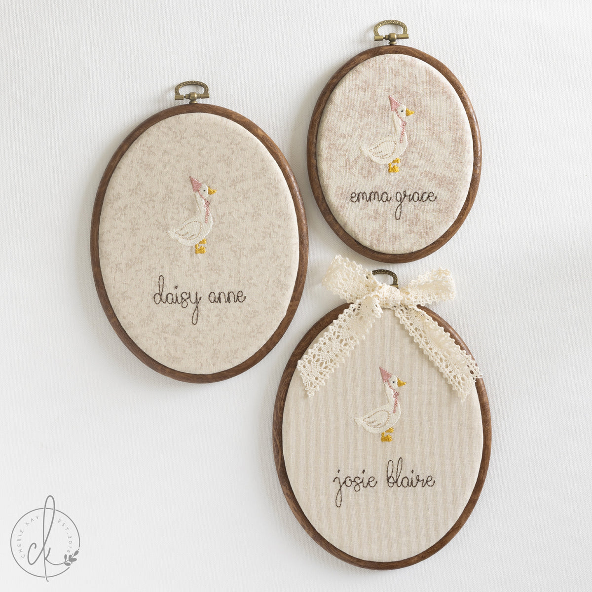 Personalized Newborn Gift | Embroidered Baby Name Hoop with Goose | E5