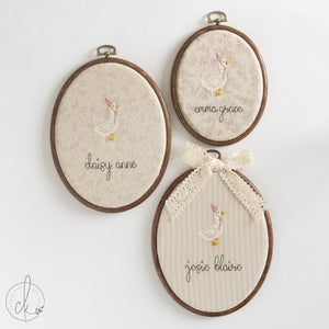 Personalized Newborn Gift | Embroidered Baby Name Hoop with Goose | E5