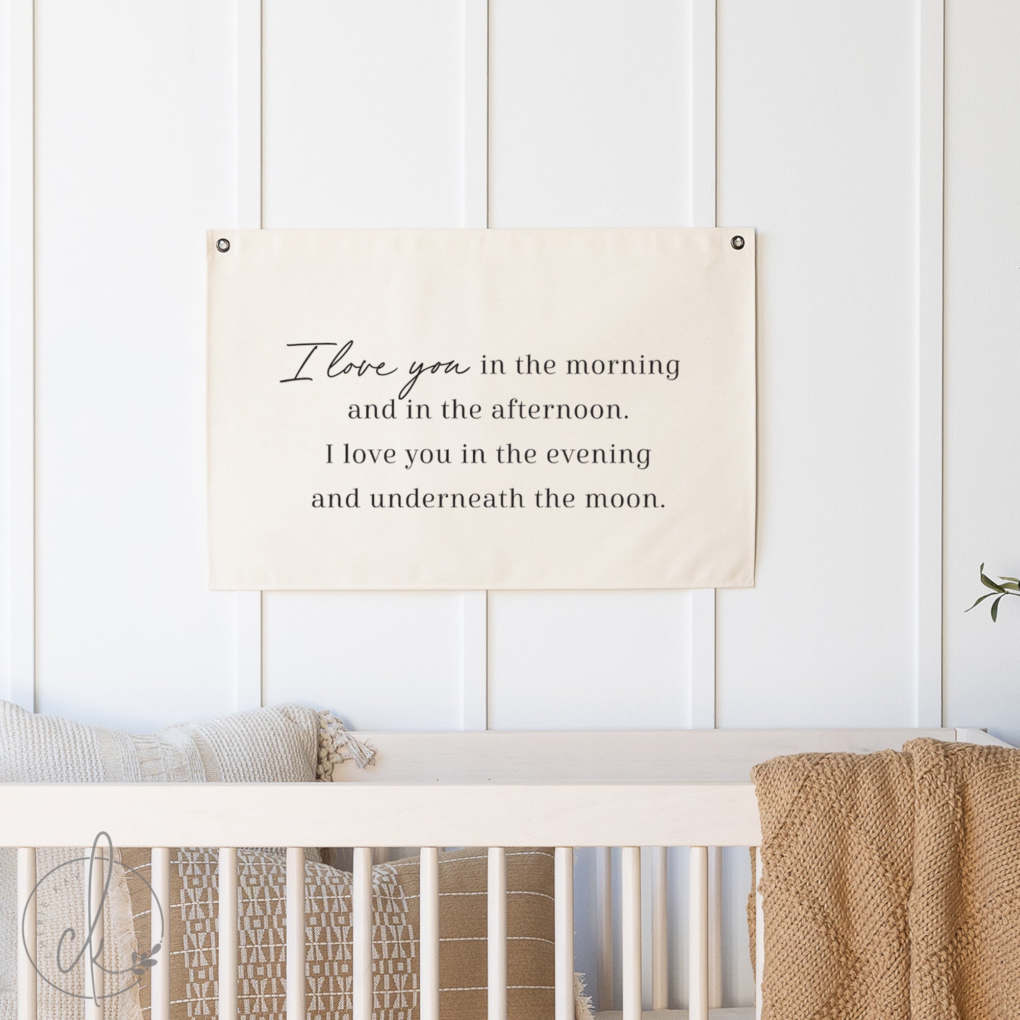 I Love You In The Morning Banner - Cotton Canvas Wall Hanging Sign, Natural Beige, Nursery Or Room Decor Gift - View #11