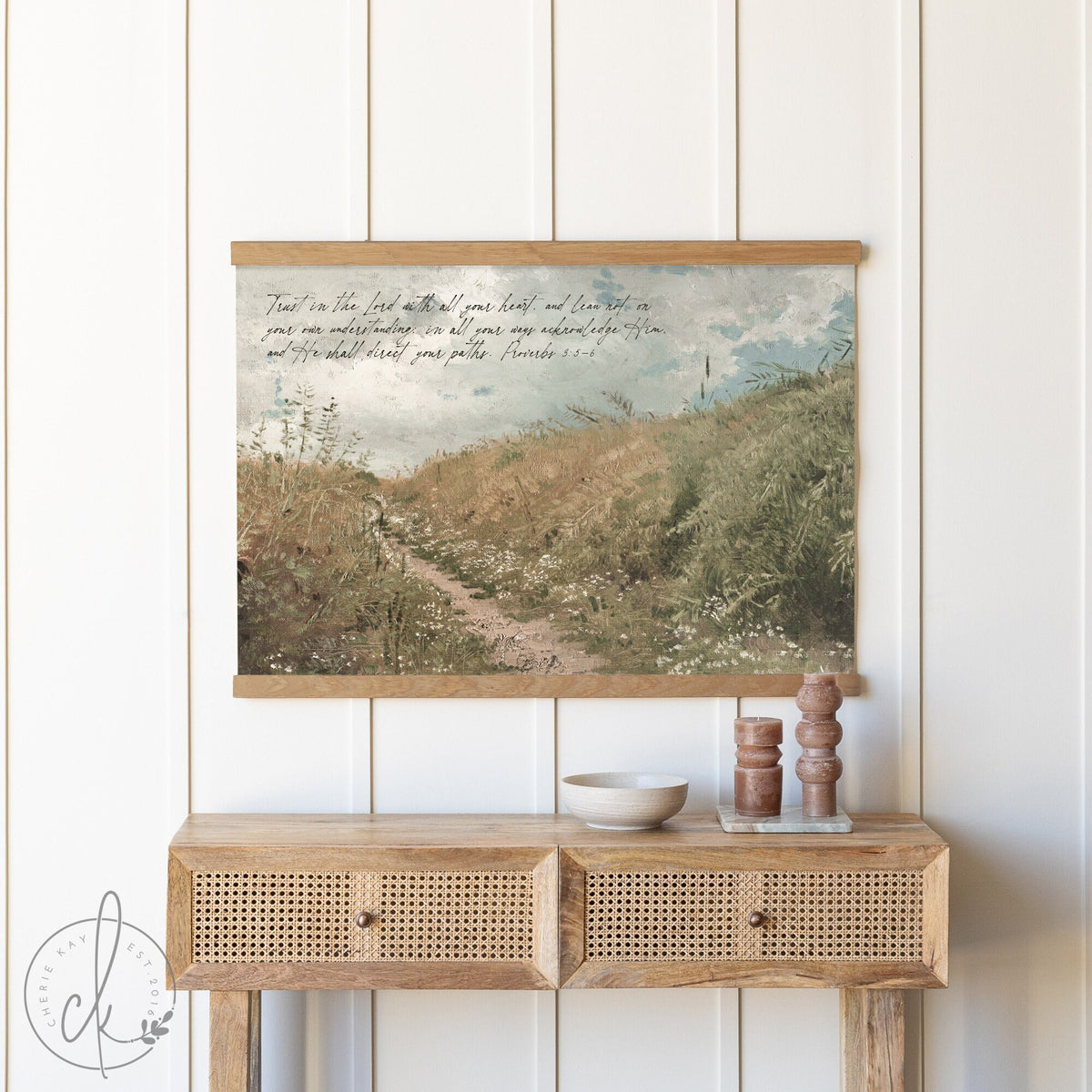 Trust In The Lord | Summer Path Painting | Canvas Banner | Vintage Wall Art | Scripture Canvas | Proverbs 3:5-6