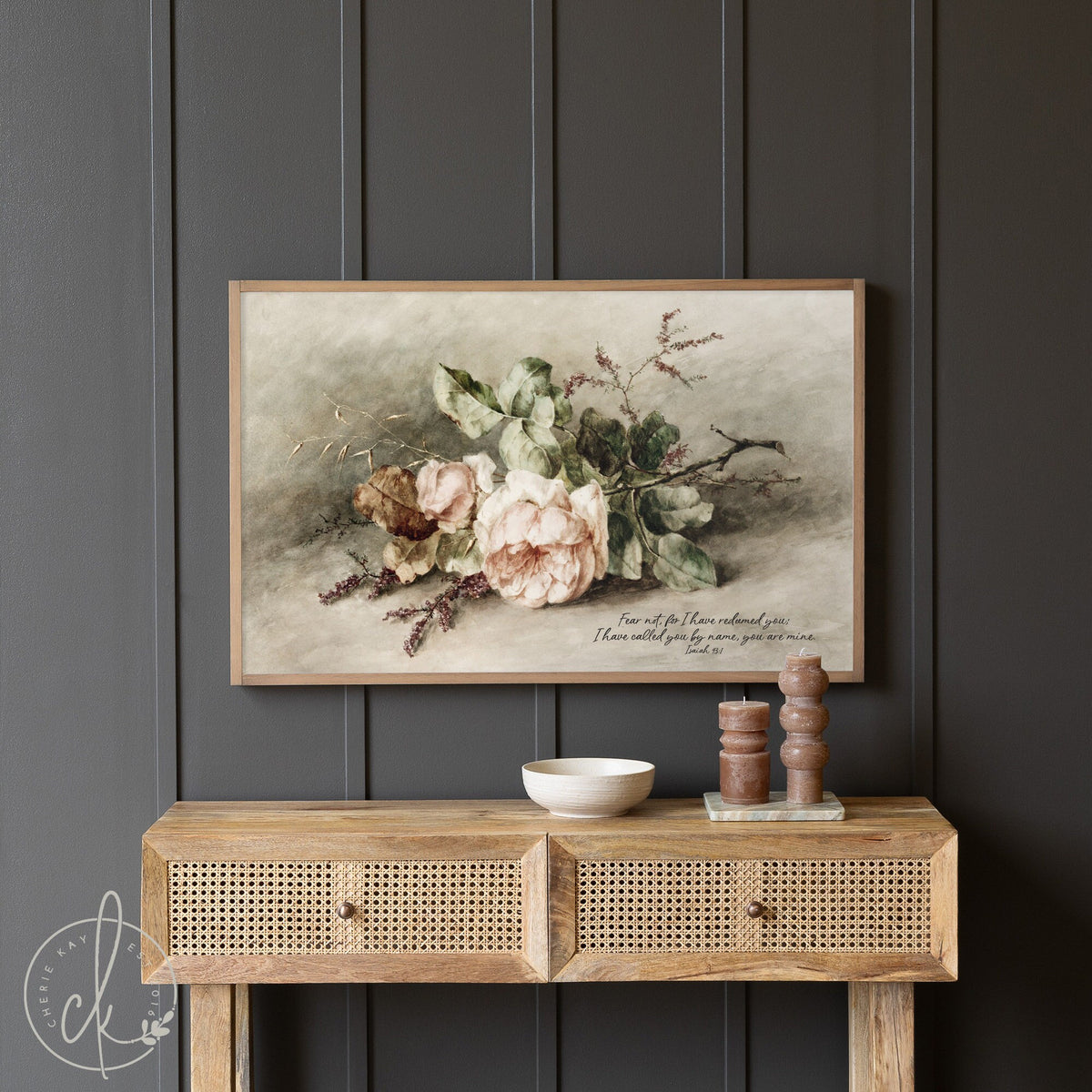 Christian Floral Wall Art | Isaiah 43:1 Bible Verse Print | Vintage Botanical Art | Framed Inspirational Scripture for Living Room | W109