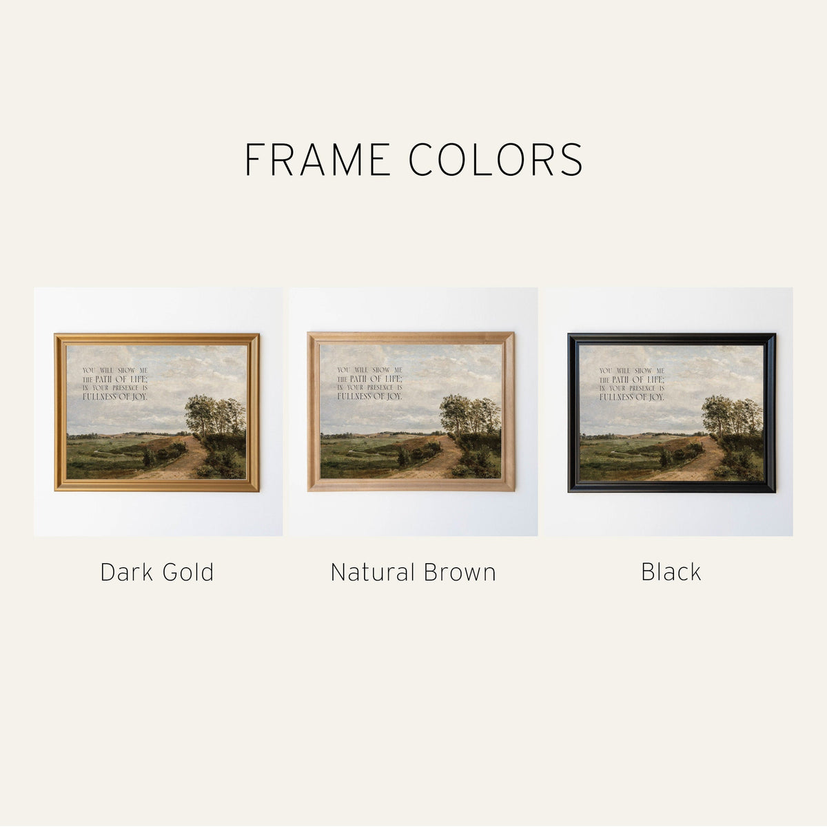 Framed Landscape Painting with Psalm 16:11 | Christian Wall Art | Inspirational Bible Verse Decor for Living Room or Entryway | N50