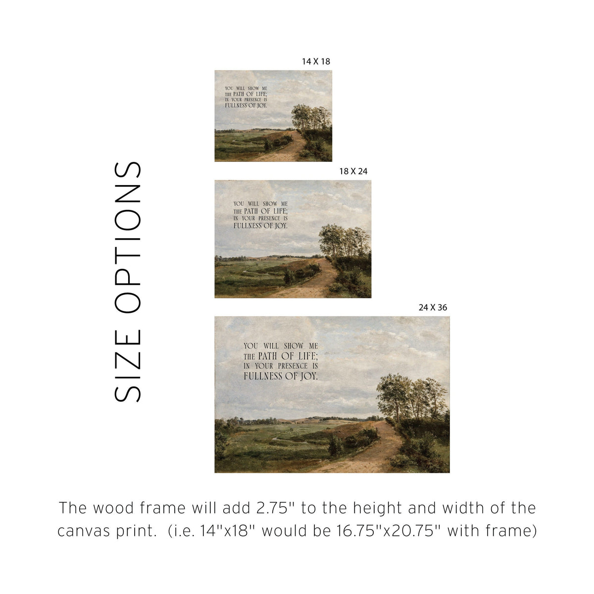 Framed Landscape Painting with Psalm 16:11 | Christian Wall Art | Inspirational Bible Verse Decor for Living Room or Entryway | N50
