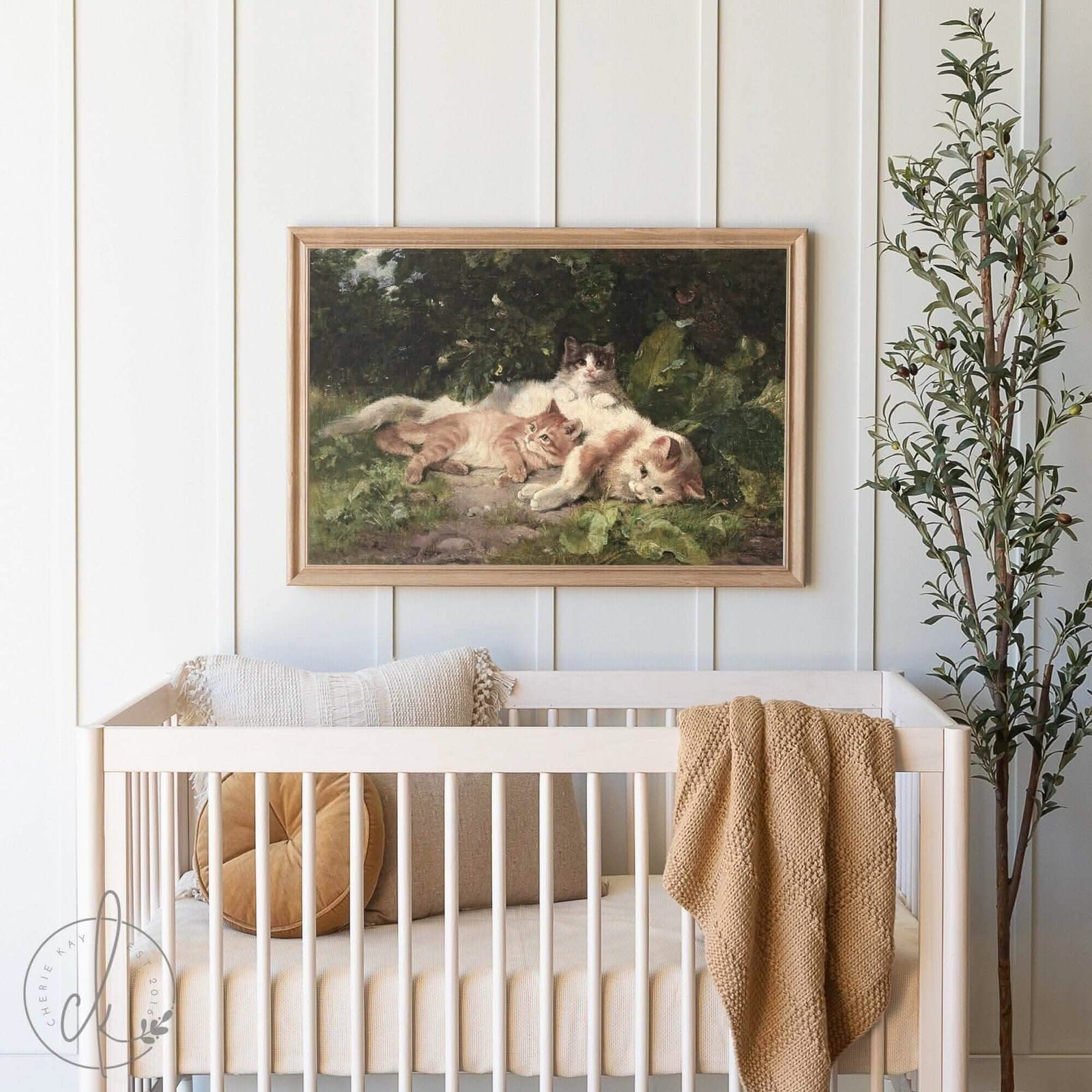 Vintage Cat Painting | Wood Framed Canvas