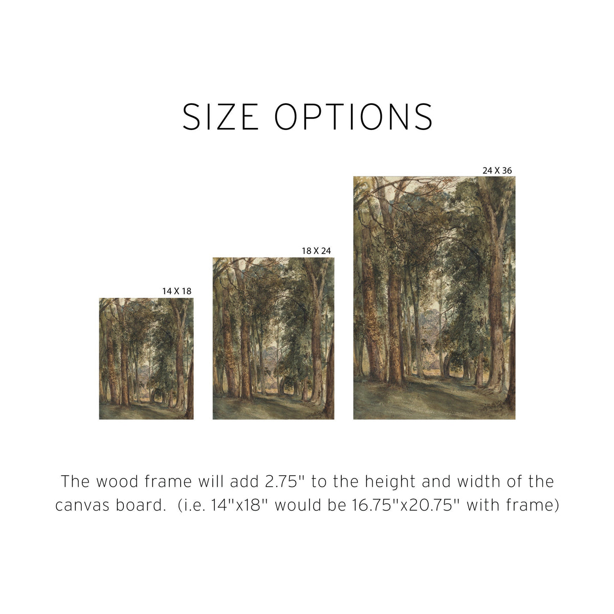 Vintage Forest Path Landscape Painting in Gold Frame | Nature Wall Art for Living Room, Entryway, Home Office Decor | N97