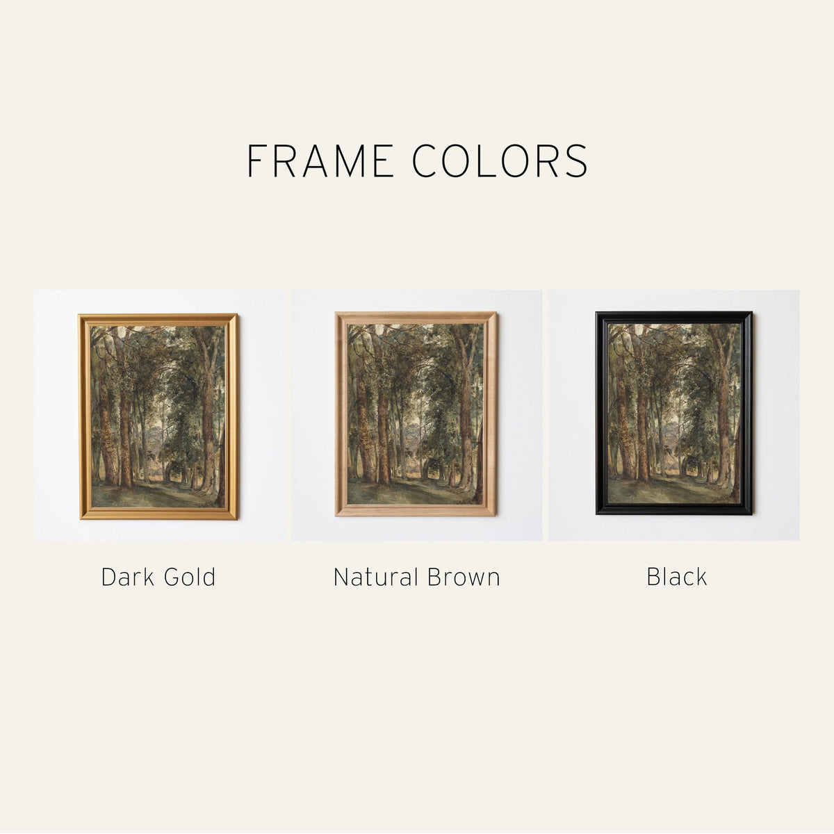 Vintage Forest Path Landscape Painting in Gold Frame | Nature Wall Art for Living Room, Entryway, Home Office Decor | N97