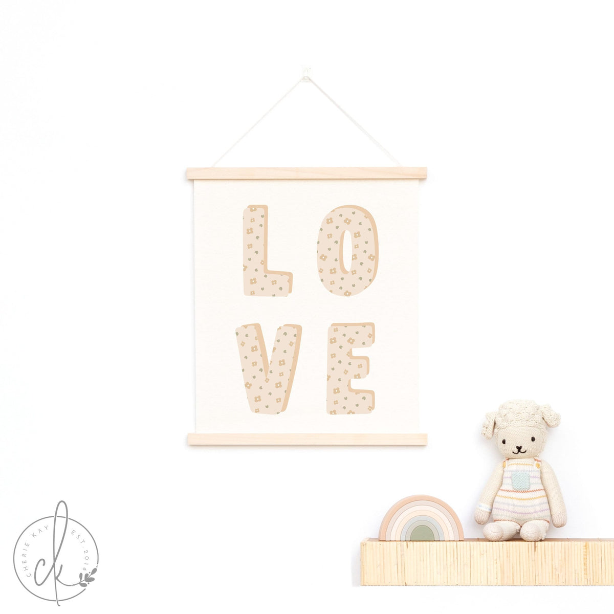Soft Pastel Floral LOVE Canvas Flag | Pretty Wall Art for Girls&#39; Bedroom, Nursery, or Teen Room | 15