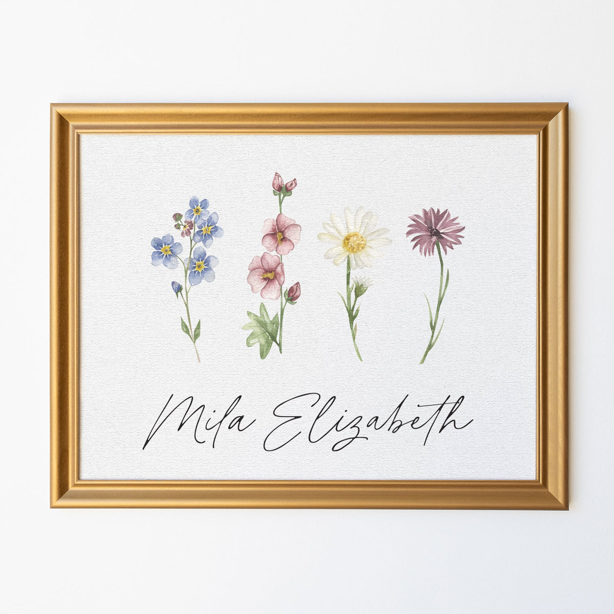 Personalized Girl Name Sign with Botanical Flowers | Custom Nursery, Bedroom, Playroom Decor | Floral Art for Girls Room | Mila Elizabeth