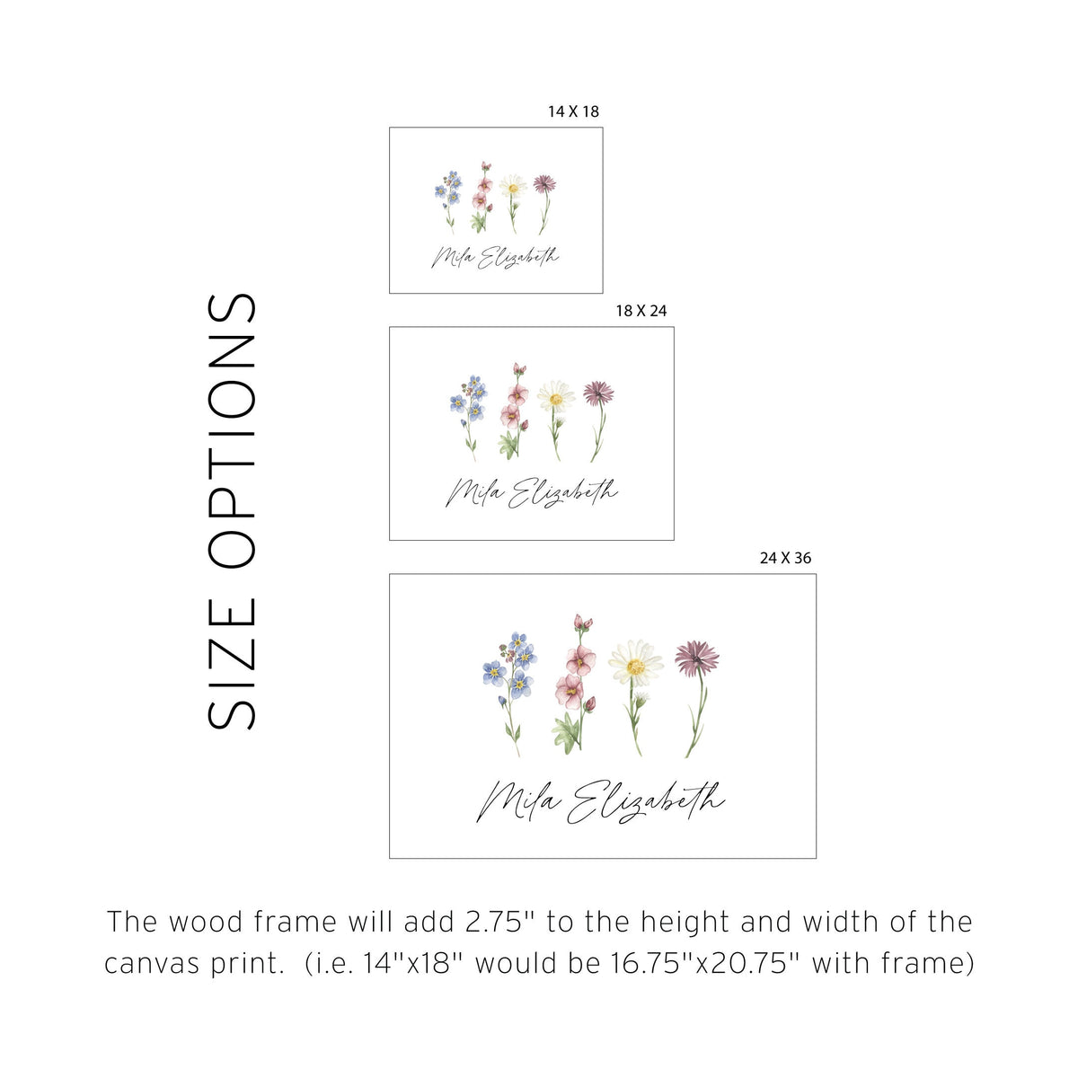 Personalized Girl Name Sign with Botanical Flowers | Custom Nursery, Bedroom, Playroom Decor | Floral Art for Girls Room | Mila Elizabeth