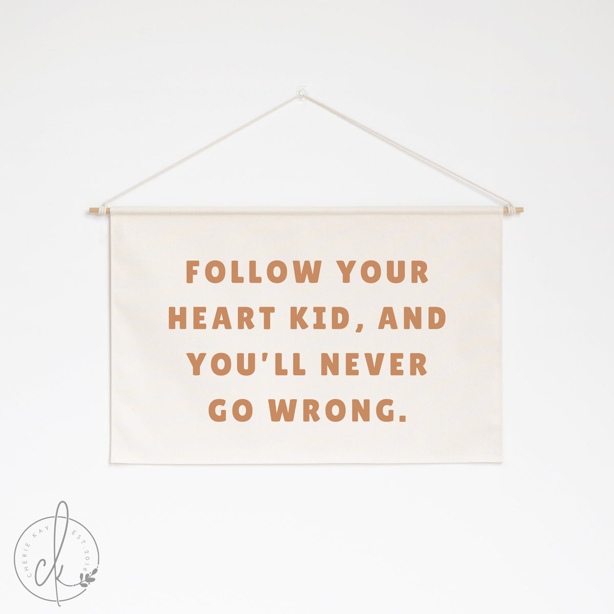 Motivational Canvas Flag | Follow Your Heart Kid, and You&#39;ll Never Go Wrong | Boys Room, Nursery, and Playroom | Baseball Decor | 32
