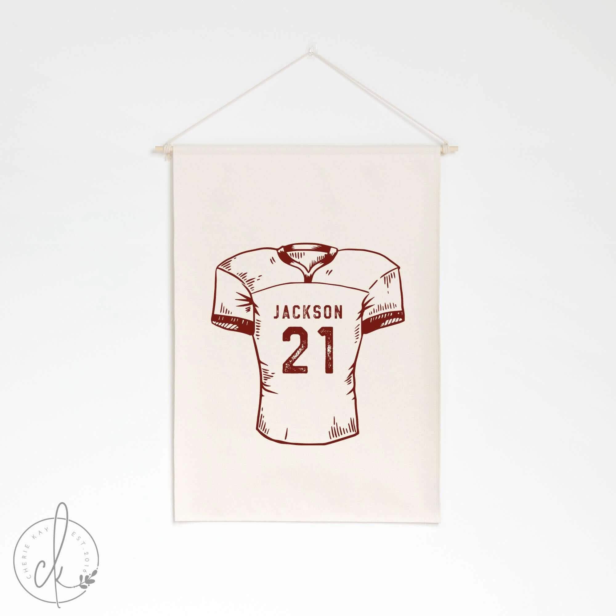 Personalized Football Jersey Canvas Banner Bryson 41 Dowel Rod  Neutral 13 x 18