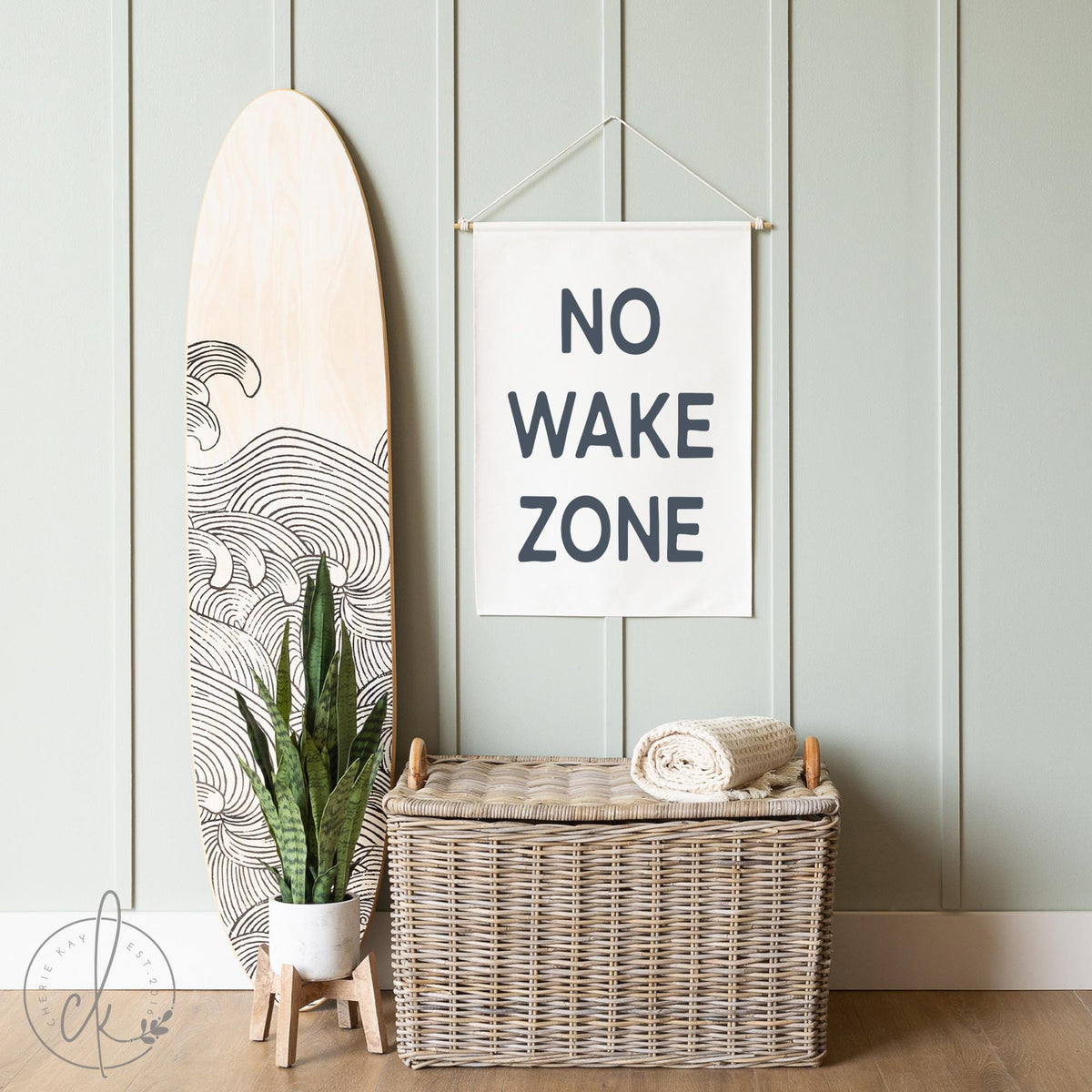 Nautical Baby Room Decor | NO WAKE ZONE Canvas Sign | Coastal Nursery Wall Art | Beach Themed Baby Gift Idea | 45