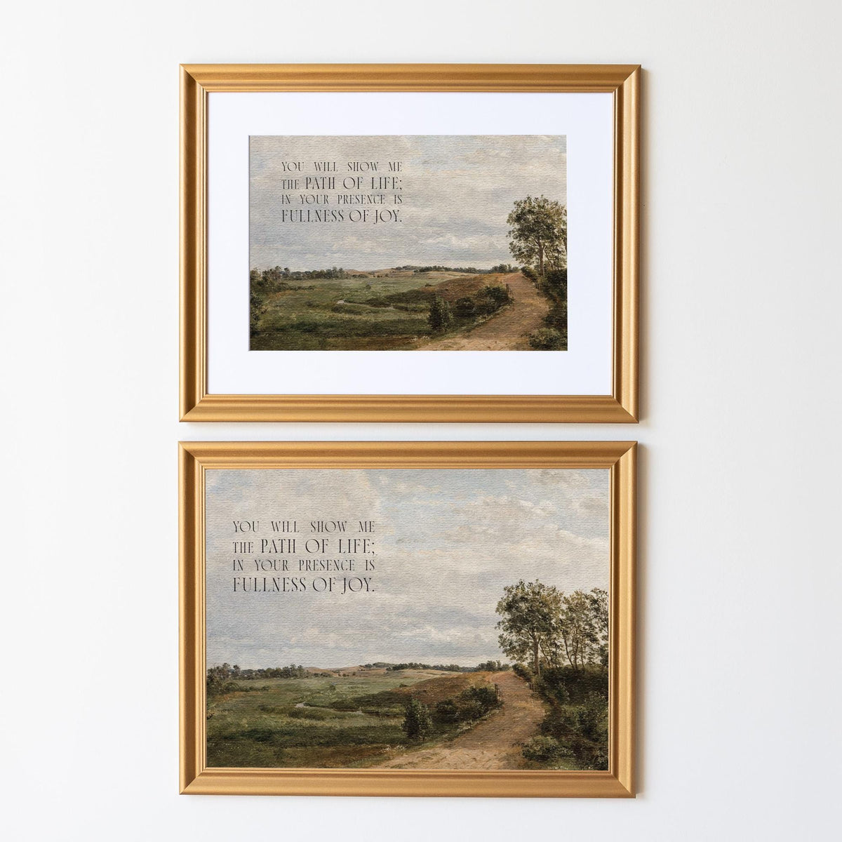 Framed Landscape Painting with Psalm 16:11 | Christian Wall Art | Inspirational Bible Verse Decor for Living Room or Entryway | N50