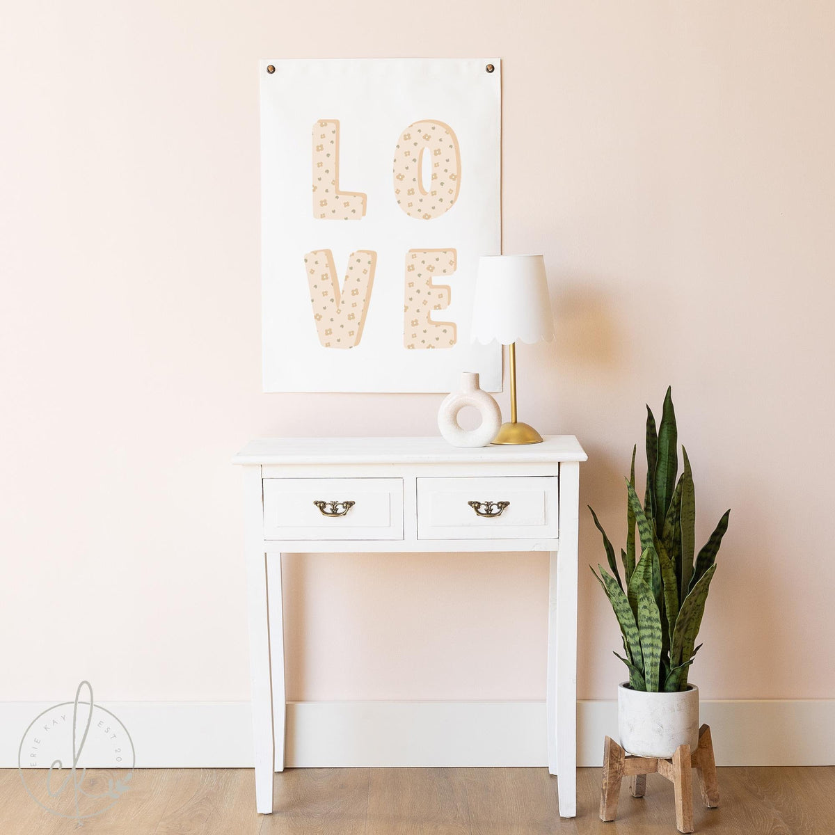 Soft Pastel Floral LOVE Canvas Flag | Pretty Wall Art for Girls&#39; Bedroom, Nursery, or Teen Room | 15