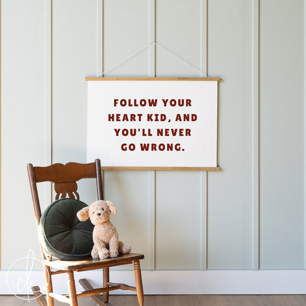 Motivational Canvas Flag | Follow Your Heart Kid, and You&#39;ll Never Go Wrong | Boys Room, Nursery, and Playroom | Baseball Decor | 32