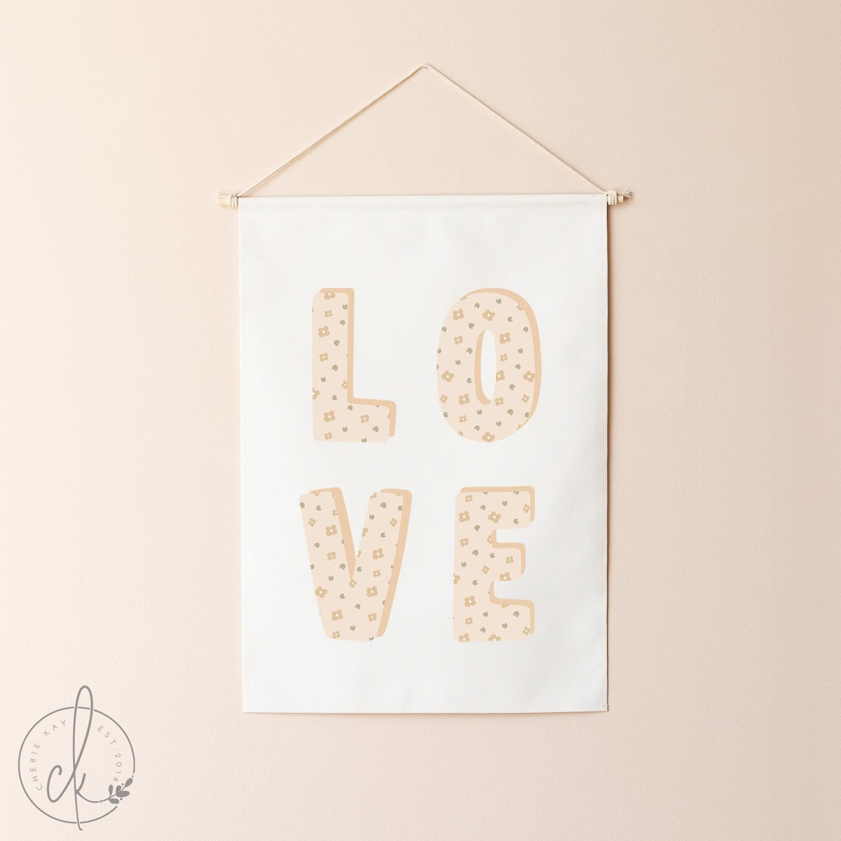 Soft Pastel Floral LOVE Canvas Flag | Pretty Wall Art for Girls&#39; Bedroom, Nursery, or Teen Room | 15