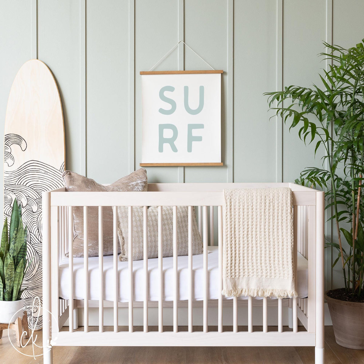 Surf Wall Sign | Minimalist Surfboard Wall Art | Coastal Nursery Decor | Surf Themed Kids Room Decor | Modern Beach House Wall Hanging | 58