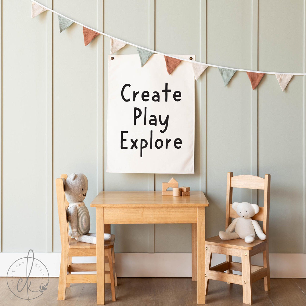 Create Play Explore Canvas Sign - Kids Room, Playroom, or Classroom Wall Art | Inspirational Minimalist Decor for Creative Spaces | 71