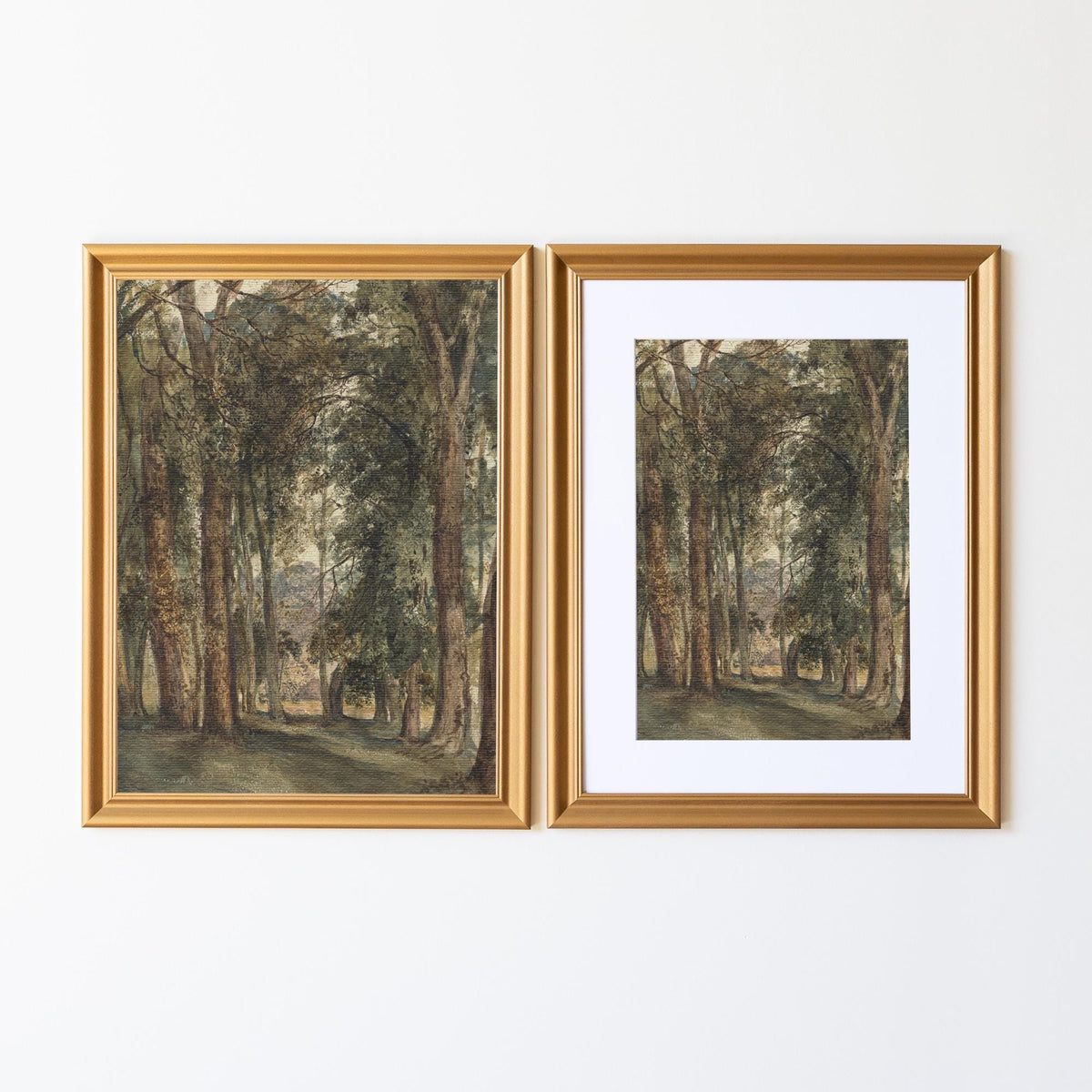Vintage Forest Path Landscape Painting in Gold Frame | Nature Wall Art for Living Room, Entryway, Home Office Decor | N97