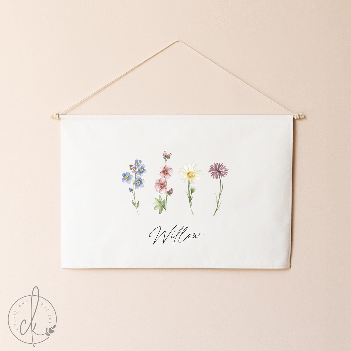 Personalized Nursery Canvas Sign with Flowers | Custom Name Wall Decor for Girls Room | Floral Baby Name Sign for Baby Shower Gift | 76