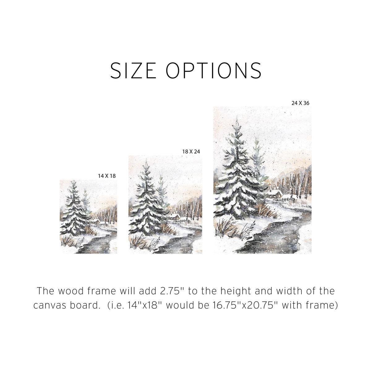 Winter Cabin Scene Painting | Framed Christmas Wall Art | Holiday Pine Tree Decor | Rustic Winter Landscape Print | N212