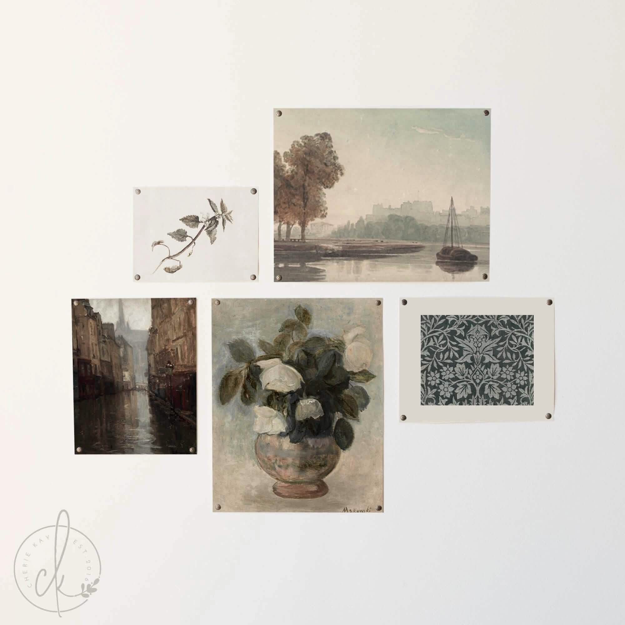 Vintage Art Gallery Wall Set | Botanical and Landscape Art