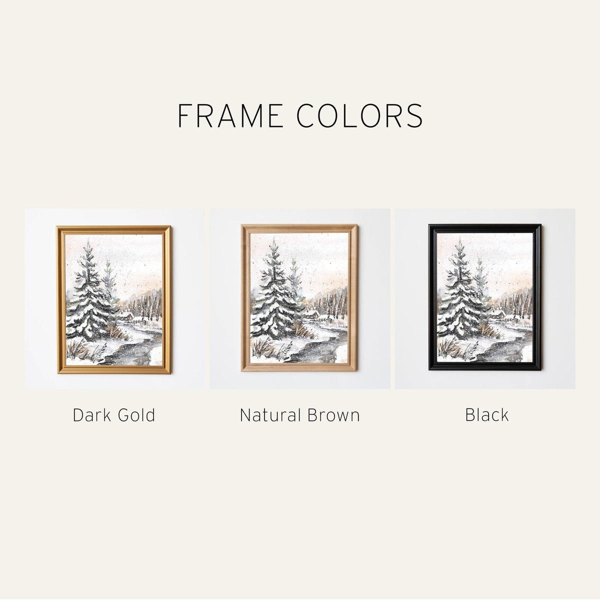 Winter Cabin Scene Painting | Framed Christmas Wall Art | Holiday Pine Tree Decor | Rustic Winter Landscape Print | N212
