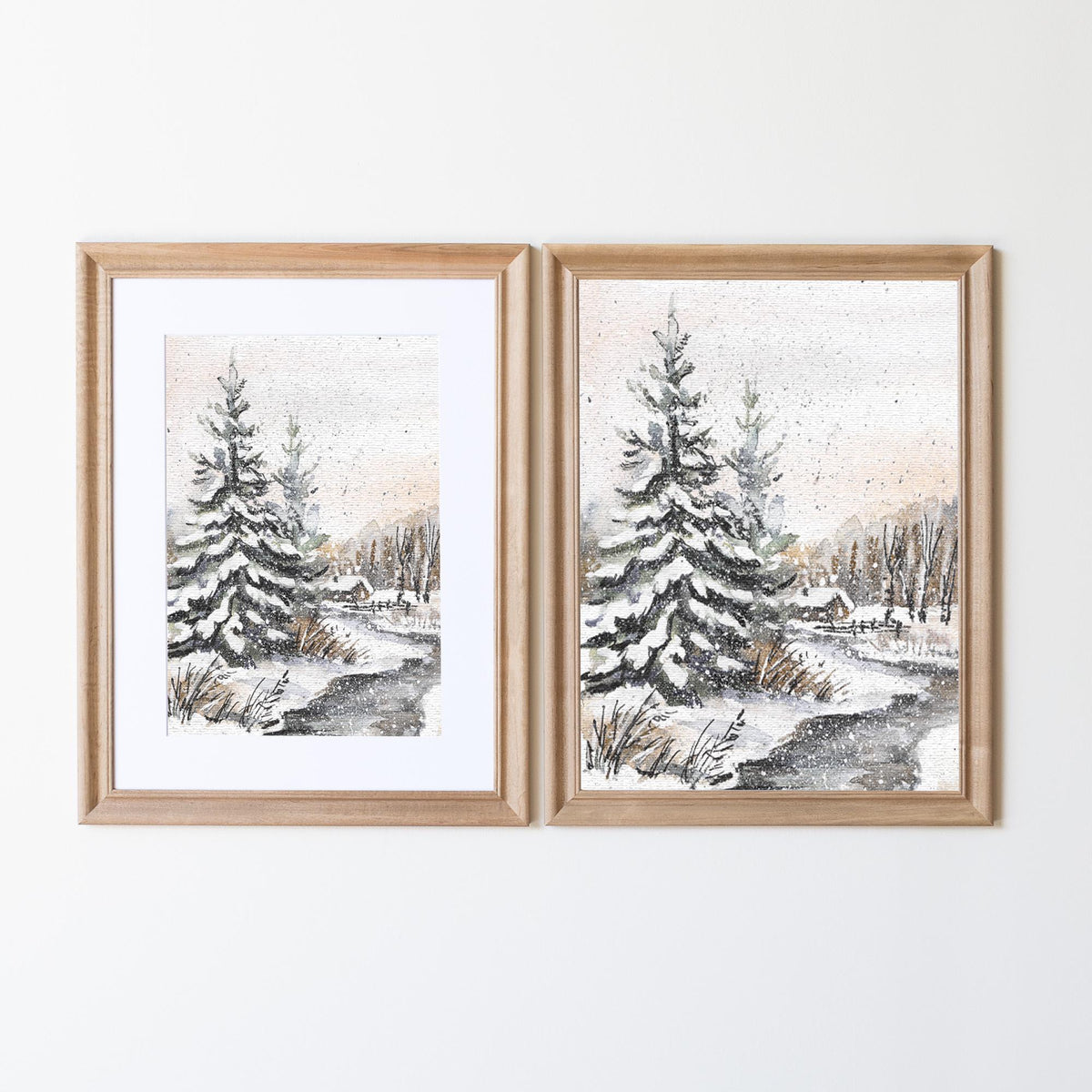 Winter Cabin Scene Painting | Framed Christmas Wall Art | Holiday Pine Tree Decor | Rustic Winter Landscape Print | N212