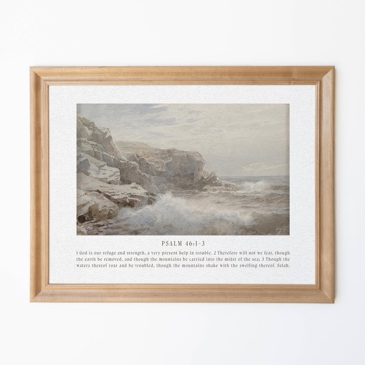Framed Coastal Landscape Painting with Psalm 46:1-3 | Christian Wall Art | Scripture Decor | Bible Verse Inspirational Home Decor | N214