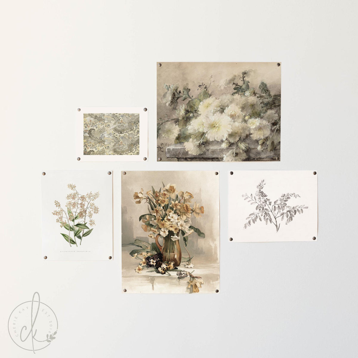 Vintage Floral Gallery Wall Art | Framed or Unframed Botanical Prints | G14