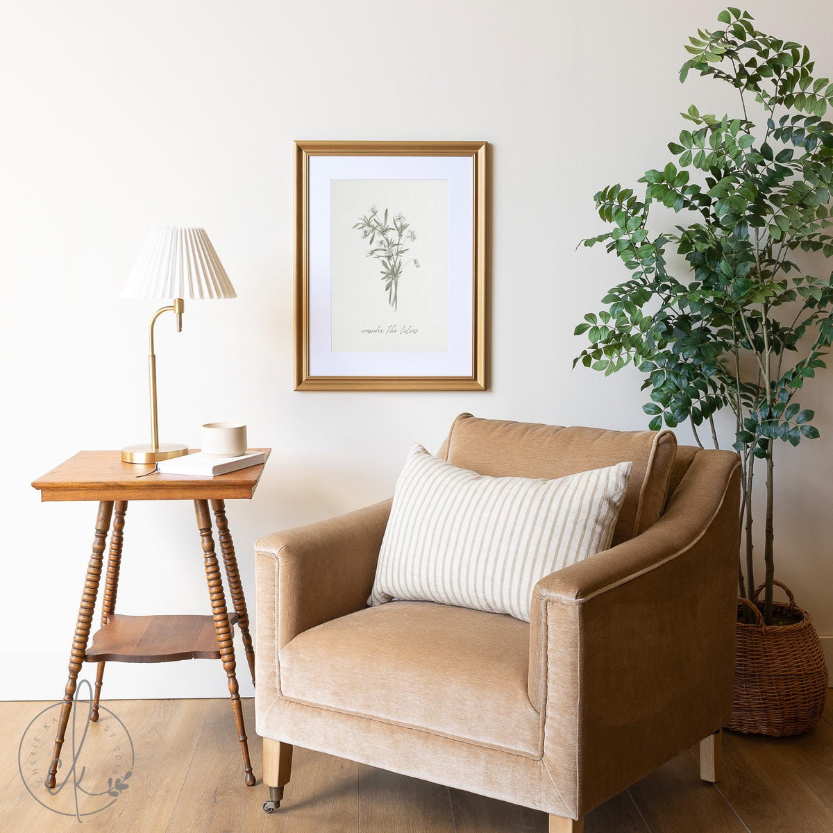 Consider the Lilies Wall Art | Framed Minimalist Floral Print for Elegant Home and Christian Decor | Living Room, Entryway Decor | N239