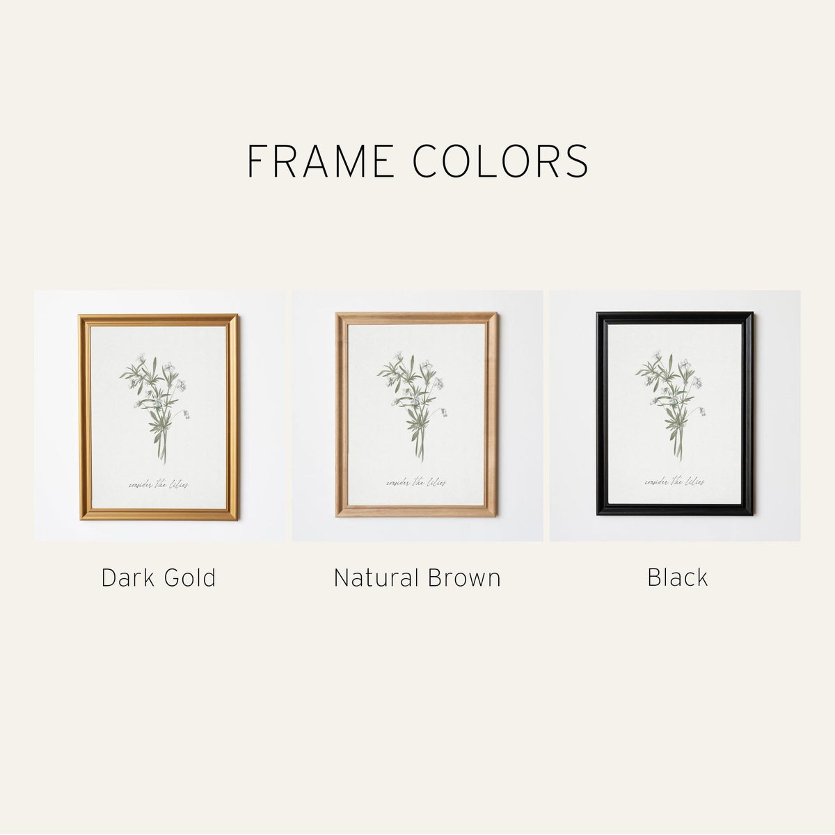 Consider the Lilies Wall Art | Framed Minimalist Floral Print for Elegant Home and Christian Decor | Living Room, Entryway Decor | N239