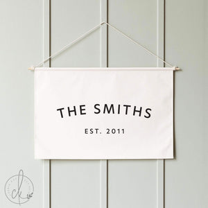 Custom Family Name Sign | Personalized Canvas Banner with Established Date | Modern Rustic Wall Art | Housewarming Gift | 79