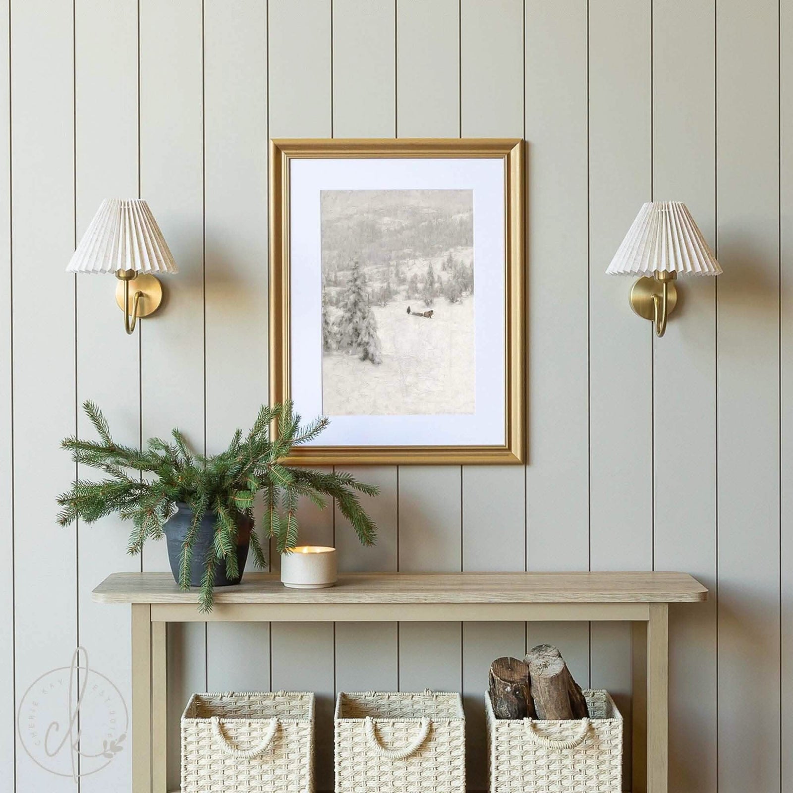 Vintage Winter Landscape Art | Cozy Christmas Wall Decor | Snowy Forest Scene | Holiday Home Decor for Living Room or Mantel | N220