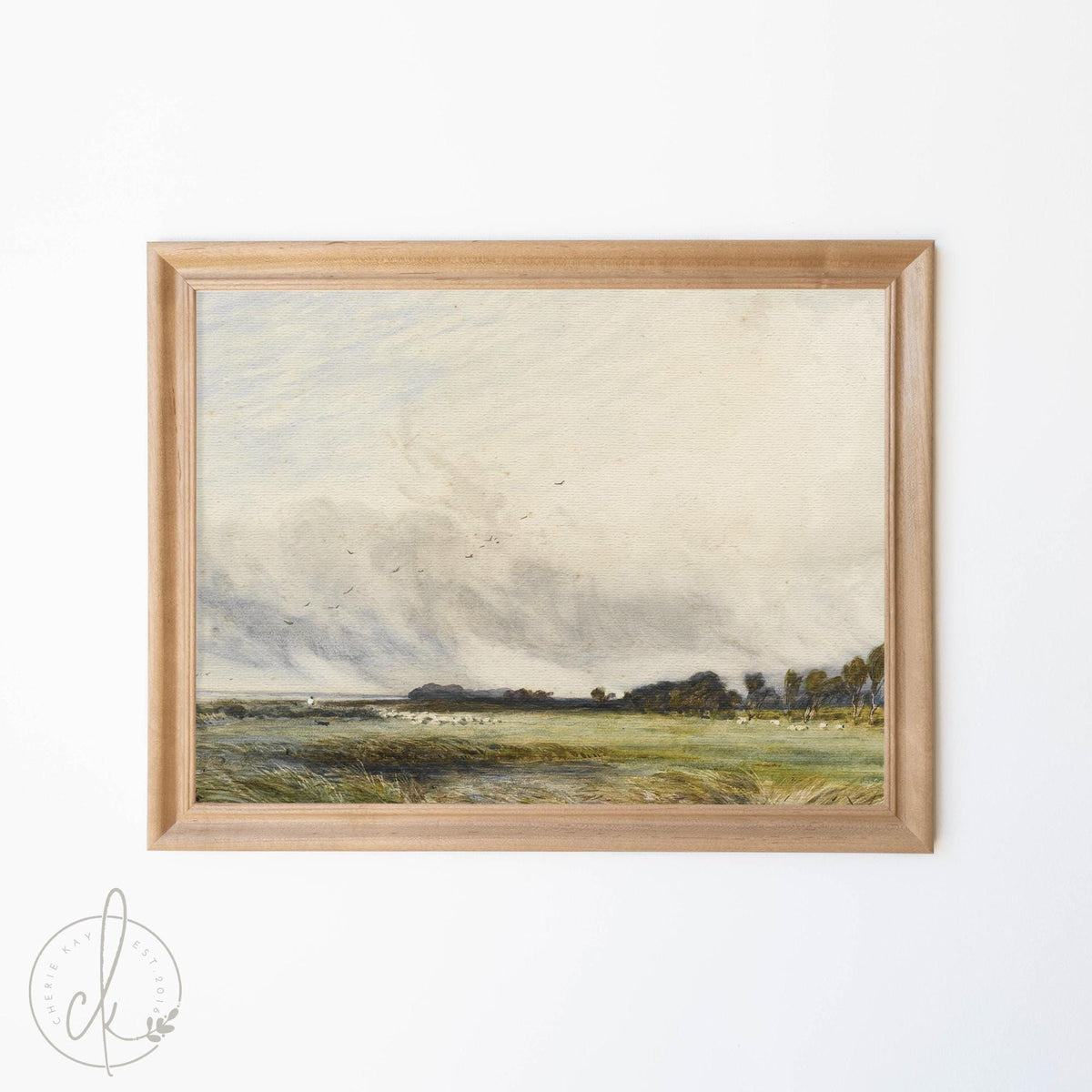 Spring Landscape Art Print | Small Framed Wall Art | Vintage-Style Countryside Painting | Minimalist Shelf Decor | Vintage Wall Art | N202